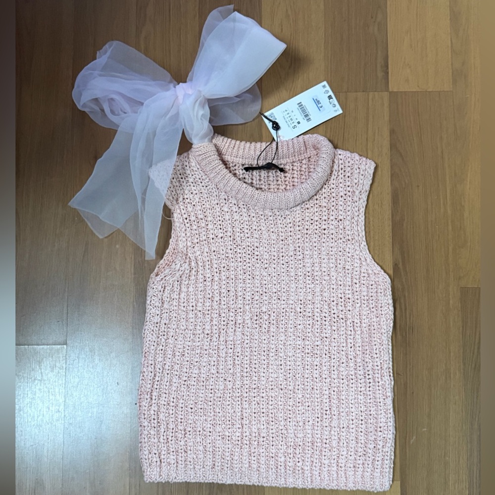 Pink Sleeveless Knit Sweater